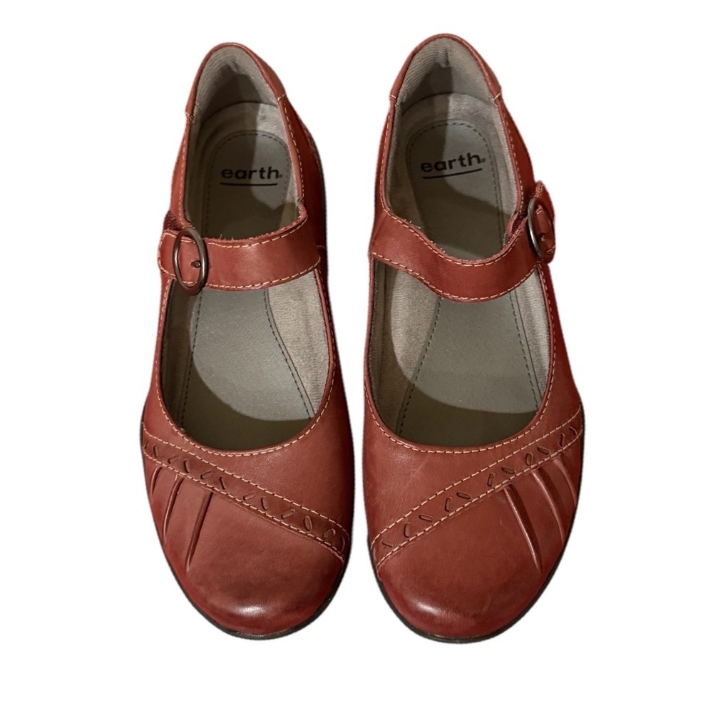 Earth‎ Superior Mary Jane Merlot Red Leather Comfort Flats Shoes 6.5M